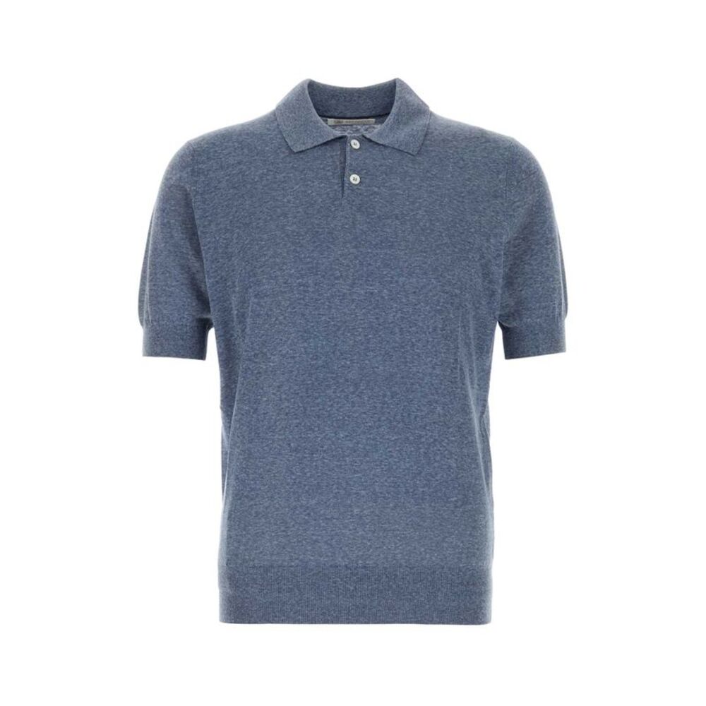 Brunello Cucinelli Men Air Force Blue Linen Blend Polo Shirt